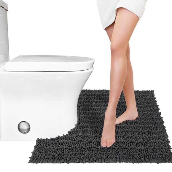 Shaggy Toilet Rug, Non-Slip Contour Bath Mat for Bathroom Floor, 24.4 X 20.4” - Picture 10 of 10
